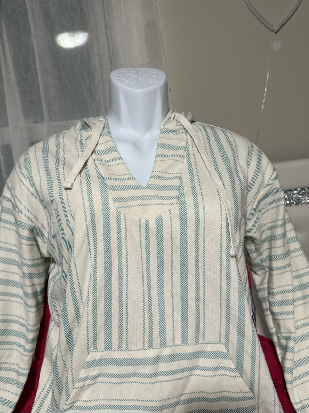 Hurley Striped Hooded Baja in Cream and Teal - Picture 5 of 8